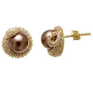 New Gold on Sterling Purple Pearl CZ Stud Earrings